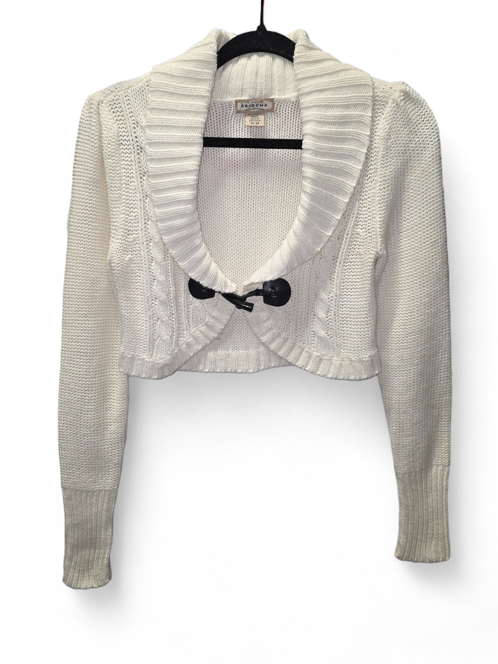 Arizona Jean Company Y2k Ivory Cropped Shawl Collar Toggle Sweater Size Medium